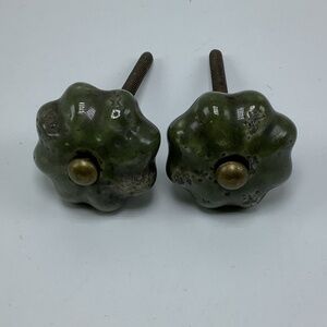 2 Green Ceramic Drawer‎ Pulls Dresser Knobs-Cabinet Knobs-Pumpkin Round